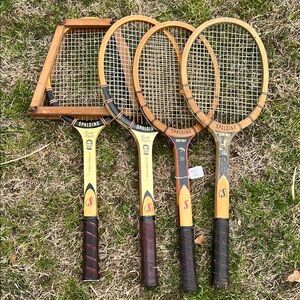 Spalding Vintage Tennis Rackets Set - Brown and Black